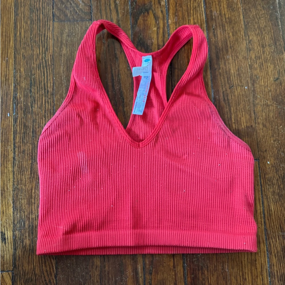 Women's FreePeople Red Ribbed Sports Bra